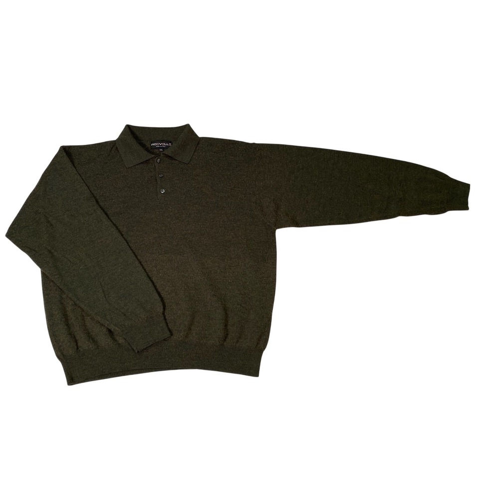 Roeville Mens XXL Olive Green Long Sleeve Polo Sweater Made in Italy Knit Top